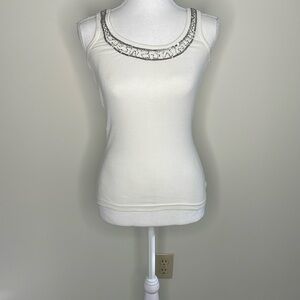 Old Navy White Tank Top with Shiny Detail Around Neck. EUC